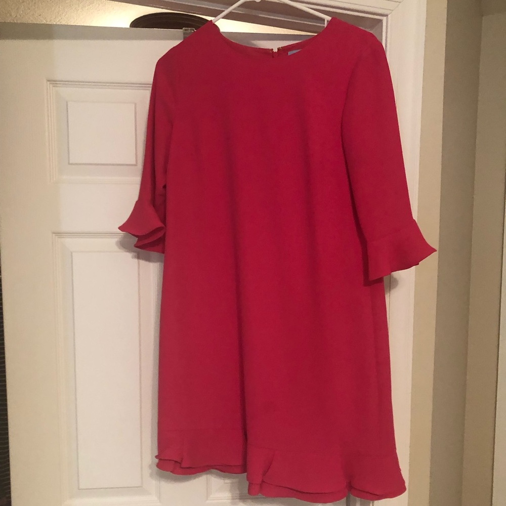 Hot pink flutter sleeve dress